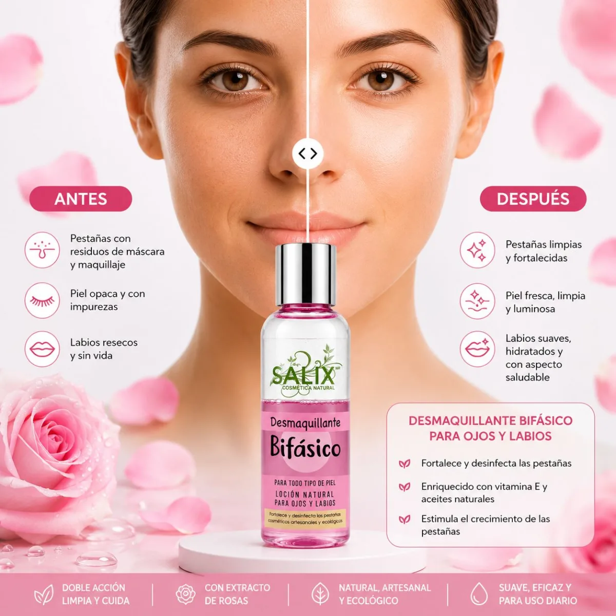 Desmaquillante Bifásico natural para ojos y labios